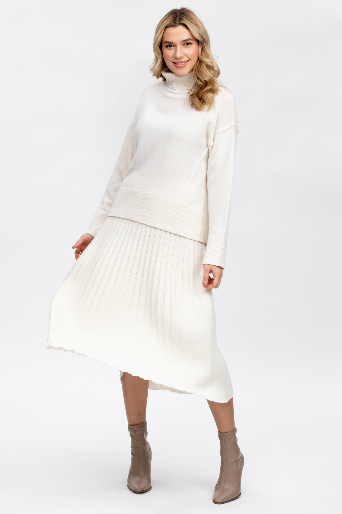 Молочная плиссированная юбка из смесовой шерсти Pietro Brunelli