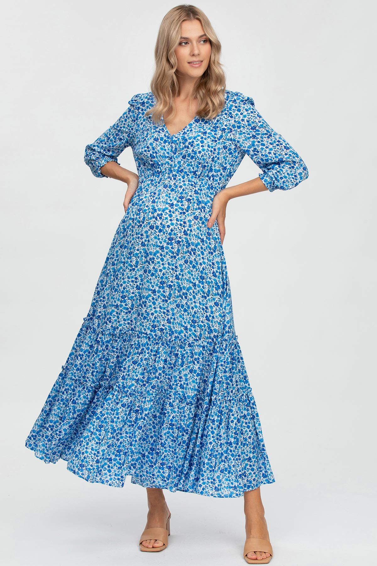 Голубое платье с цветочным принтом Pietro Brunelli
